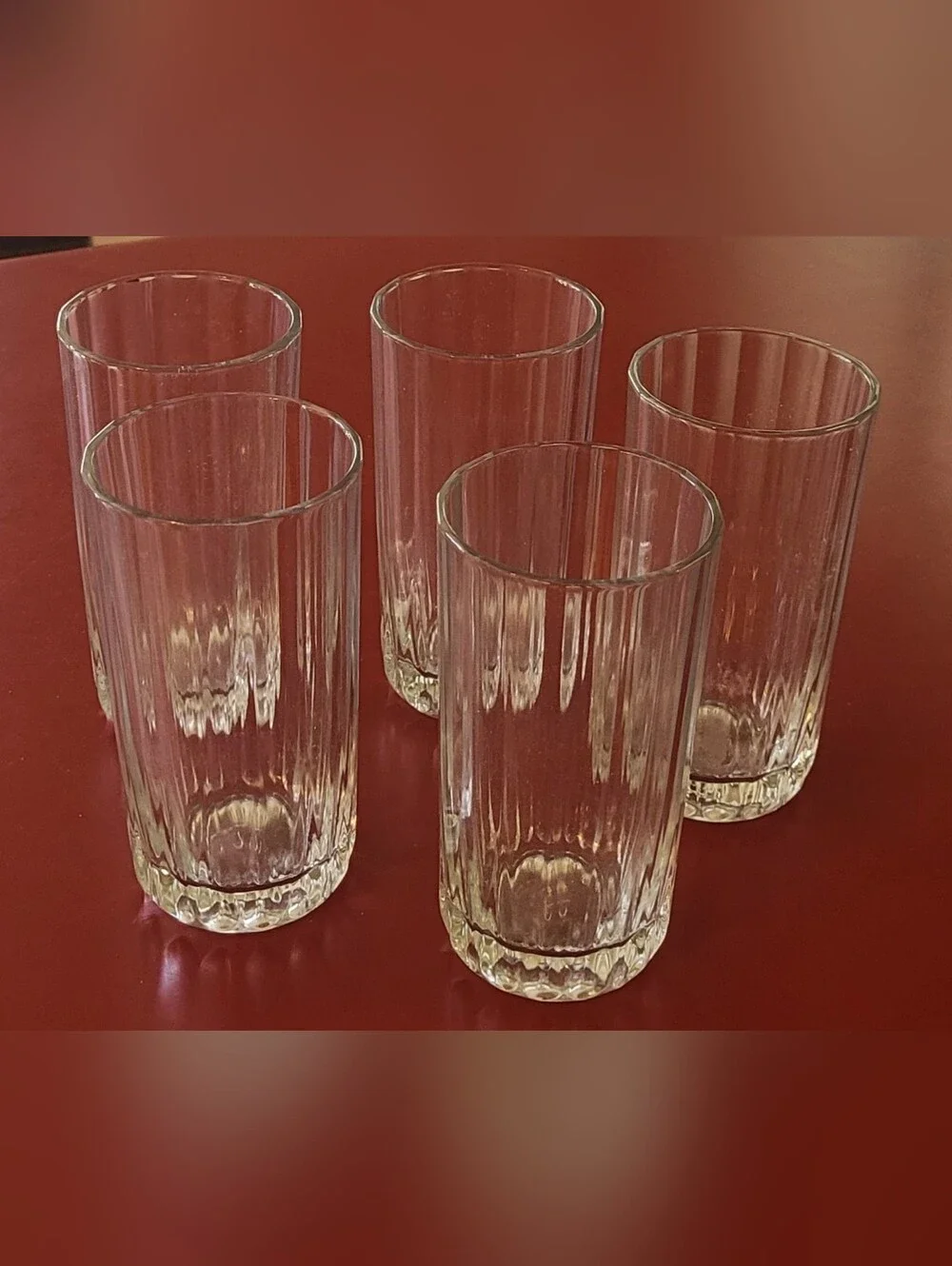 Set Of 5 Ribbed Water Glasses Approximately 6 Inches Tall Glass Vintage